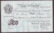 London Coins : A147 : Lot 109 : Five pounds O'Brien white B276 dated 13th September 1955 series A77A 062530, bank number on rev...