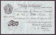London Coins : A147 : Lot 119 : Five pounds O'Brien white B276 dated 20th September 1955 series A83A 087945, almost VF