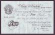 London Coins : A147 : Lot 120 : Five pounds O'Brien white B276 dated 22nd July 1955 series A32A 003908, small inked number top ...