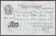 London Coins : A147 : Lot 129 : Five pounds O'Brien white B276 dated 2nd September 1955 series A68A 085708, slight wear top edg...