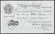 London Coins : A147 : Lot 131 : Five pounds O'Brien white B276 dated 4th October 1955 series A95A 094385, almost VF