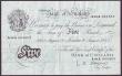 London Coins : A147 : Lot 134 : Five pounds O'Brien white B276 dated 8th August 1955 series A46A 064563, small mark reverse, Fi...