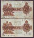 London Coins : A147 : Lot 15 : One pound Warren Fisher (2) T24 series U/34 and T31 series E1/11, ink marks and surface dirt, about ...