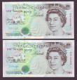 London Coins : A147 : Lot 155 : ERROR &pound;5 Kentfield B362 (2) issued 1991 a consecutive pair series R45 568288 and R45 568289, t...