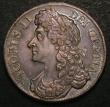 London Coins : A147 : Lot 1955 : Crown 1686 No Stops on Obverse ESC 77 VF with an attractive grey tone with hints of blue, slabbed an...
