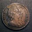 London Coins : A147 : Lot 2692 : Halfpenny 1694 Proof in copper Letters T.M are about 2.5mm apart, edge striated, Peck 611 About as s...