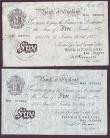 London Coins : A147 : Lot 53 : Five pounds Peppiatt white B255 thick paper dated 1944 series E45 083063 & B270 Beale white &pou...