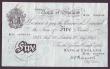 London Coins : A147 : Lot 54 : Five pounds Peppiatt white B255 thick paper dated 22nd August 1945 series K05 048044, rust mark &amp...