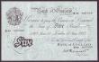 London Coins : A147 : Lot 60 : Five pounds Peppiatt white B264 dated 13th June 1947 series M43 037500, light dirt reverse, VF+