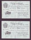 London Coins : A147 : Lot 61 : Five pounds Beale white B270 (2) a consecutively numbered pair dated 22nd September 1950 series S64 ...