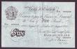 London Coins : A147 : Lot 72 : Five pounds Beale white B270 dated 22nd August 1951 series V51 088268, bank stamp reverse, VF