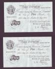 London Coins : A147 : Lot 95 : Five pounds O'Brien white B276 (2) a consecutively numbered pair dated 13th July 1955 series A2...