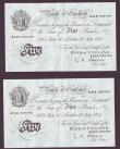 London Coins : A147 : Lot 96 : Five pounds O'Brien white B276 (2) a consecutively numbered pair dated 13th July 1955 series A2...