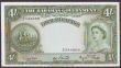 London Coins : A148 : Lot 129 : Bahamas 4 shillings issued 1953, QE2 portrait at right, series A/6 344269, Pick13d, lightly pressed,...