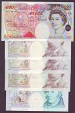 London Coins : A148 : Lot 27 : Bank of England (5) first series all with matching serial numbers 000909, Kentfield B366 &pound;10 A...