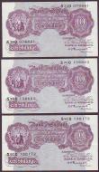 London Coins : A148 : Lot 61 : Ten shillings Peppiatt mauve B251 (3) series S62D, S70D & S74D VF to EF and blue &pound;1 B249 (...