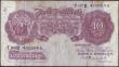 London Coins : A150 : Lot 100 : Ten shillings Peppiatt mauve B252 issued 1940 scarce replacement T07D 409845, Pick366r, ink mark and...