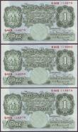 London Coins : A150 : Lot 104 : One pound Peppiatt B260 (3) issued 1948, a consecutively numbered run series B66B 118978 to B66B 118...