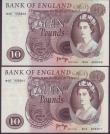 London Coins : A150 : Lot 117 : Ten pounds Page B327 issued 1971 (2) a consecutive numbered pair series M06 408467 & M06 408468,...