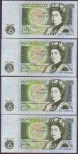 London Coins : A150 : Lot 120 : One pound Page B339 (4) issued 1978, a consecutively numbered run, low numbers 59H 000004 to 59H 000...