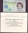 London Coins : A150 : Lot 126 : Five Pounds Lowther B395 low number 1st series HA01 000026, with an official Bank of England envelop...