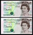 London Coins : A150 : Lot 131 : ERROR Five Pounds Kentfield. B364. Errors (2) consecutive numbers AL prefix both printed too far to ...