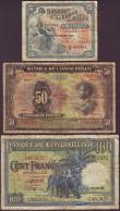 London Coins : A150 : Lot 156 : Belgian Congo (3) 100 francs 1946 Elephants Pick17c, 50 francs 1943 Leopard on reverse Pick16b and 5...