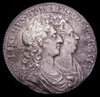 London Coins : A150 : Lot 2289 : Halfcrown 1689 First Shield, Caul only frosted, with pearls ESC 505 GVF/NEF toned, the portraits wit...