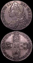 London Coins : A150 : Lot 2445 : Halfcrowns (2) 1689 First Shield, Caul only frosted, with pearls ESC 505 Good Fine with a flan crack...