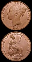 London Coins : A150 : Lot 2577 : Penny 1858 Small Date No WW Peck 1517 Toned UNC, Halfpenny 1841 Peck 1542 Toned UNC with a hint of l...