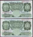 London Coins : A150 : Lot 97 : One pound Peppiatt B239 (2) issued 1934, a consecutively numbered pair series D94A 453515 & D94A...