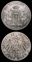London Coins : A151 : Lot 1003 : German States - Hamburg 5 Marks (2) 1901J KM#610 GF, 1904J KM#610 NVF