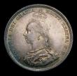 London Coins : A151 : Lot 1623 : Shilling 1887 Jubilee Head Davies 982, Dies 1C Medium Garter letters Q has curved looped tail, CGS t...
