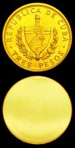 London Coins : A151 : Lot 859 : Cuba 3 Pesos 1990 Obverse and Reverse trial uniface pair, struck in gold, design as KM#346, 13.00 gr...