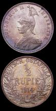 London Coins : A152 : Lot 1174 : German East Africa (2) Half Rupie 1914 J Good EF lovely tone and 1/4 Rupie 1912J nEF