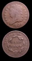 London Coins : A152 : Lot 1342 : USA (2) Cent 1868 Breen 1975 Good Fine the obverse with some thin scratches, Half Cent 1809 0 in dat...