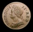 London Coins : A152 : Lot 2125 : Farthing 1744 Struck on a large flan CGS Variety 02, UNC with a verdigris spot on the last A of BRIT...