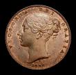 London Coins : A152 : Lot 2185 : Farthing 1838 FID:DEF. CGS Variety 02 UNC nicely toned with a trace of lustre, slabbed and graded CG...