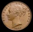 London Coins : A152 : Lot 2234 : Farthing 1853 WW Incuse, 5 over lower 5, with lower break to shamrock stem, CGS Variety 10, approach...