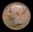 London Coins : A152 : Lot 2249 : Farthing 1858 Small Date, Shamrock with broken stem, Unbarred A's in BRITANNIAR, UNC toned, sla...