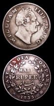 London Coins : A153 : Lot 2160 : India (2) Quarter Rupee 1835 No initials on truncation, 20 Berries, KM#448.3 NEF with signs of die r...