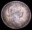 London Coins : A153 : Lot 2217 : Halfcrown 1701 Plain in angles, No Stops on Reverse ESC 565 Fine, the reverse slightly better, accor...
