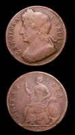 London Coins : A153 : Lot 2238 : Halfpenny 1675 Peck 516 with the appearance of 5 over 3 Fine with some porosity, Farthing 1673 Peck ...