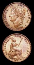 London Coins : A153 : Lot 2330 : Third Farthings (2) 1827 Peck 1453 AU/GEF with a light handling mark, 1835 Peck 1477 EF with traces ...