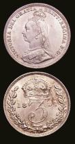London Coins : A153 : Lot 2337 : Threepences (2) 1889 ESC 2099 Lustrous UNC and choice, 1891 ESC 2101 Lustrous UNC with a hint of ton...