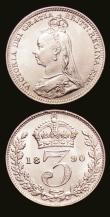 London Coins : A153 : Lot 2338 : Threepences (2) 1890 ESC 2100 UNC with lustre, 1901 ESC 2113 UNC with a few small rim nicks