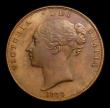London Coins : A153 : Lot 3157 : Penny 1858 Large Date No WW, 1 over 1 in date, Gouby CP1858Ha A/UNC and unevenly toned, slabbed and ...