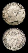 London Coins : A153 : Lot 3536 : Threepences (2) 1860 ESC 2067A Obverse 1 EF with a slightly uneven tone, 1874 ESC 2080 NEF with some...