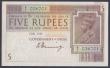 London Coins : A154 : Lot 186 : India 5 rupees KGV issued 1925 series K/1 036701, Denning signature, Pick4a, small stains, cleaned &...