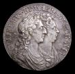 London Coins : A154 : Lot 2120 : Halfcrown 1689 First Shield, Caul only frosted, with pearls ESC 505 GVF/NEF toned, the portraits wit...